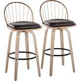 Riley 30" Swivel Bar Stool in White Washed Wood, Antique Copper & Brown Leatherette (Set of 2)